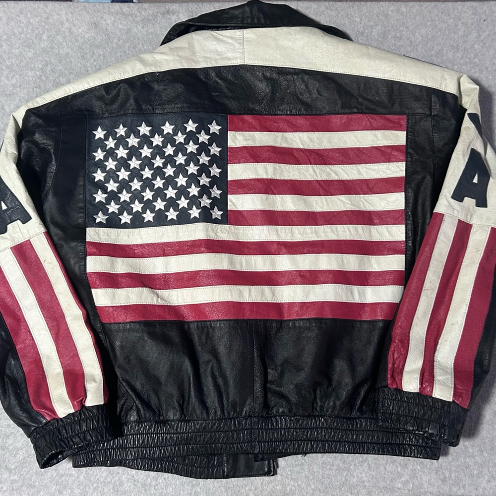 Caribou Creek 2001 God Bless America Leather Bomber Jacket Men’s 4XL